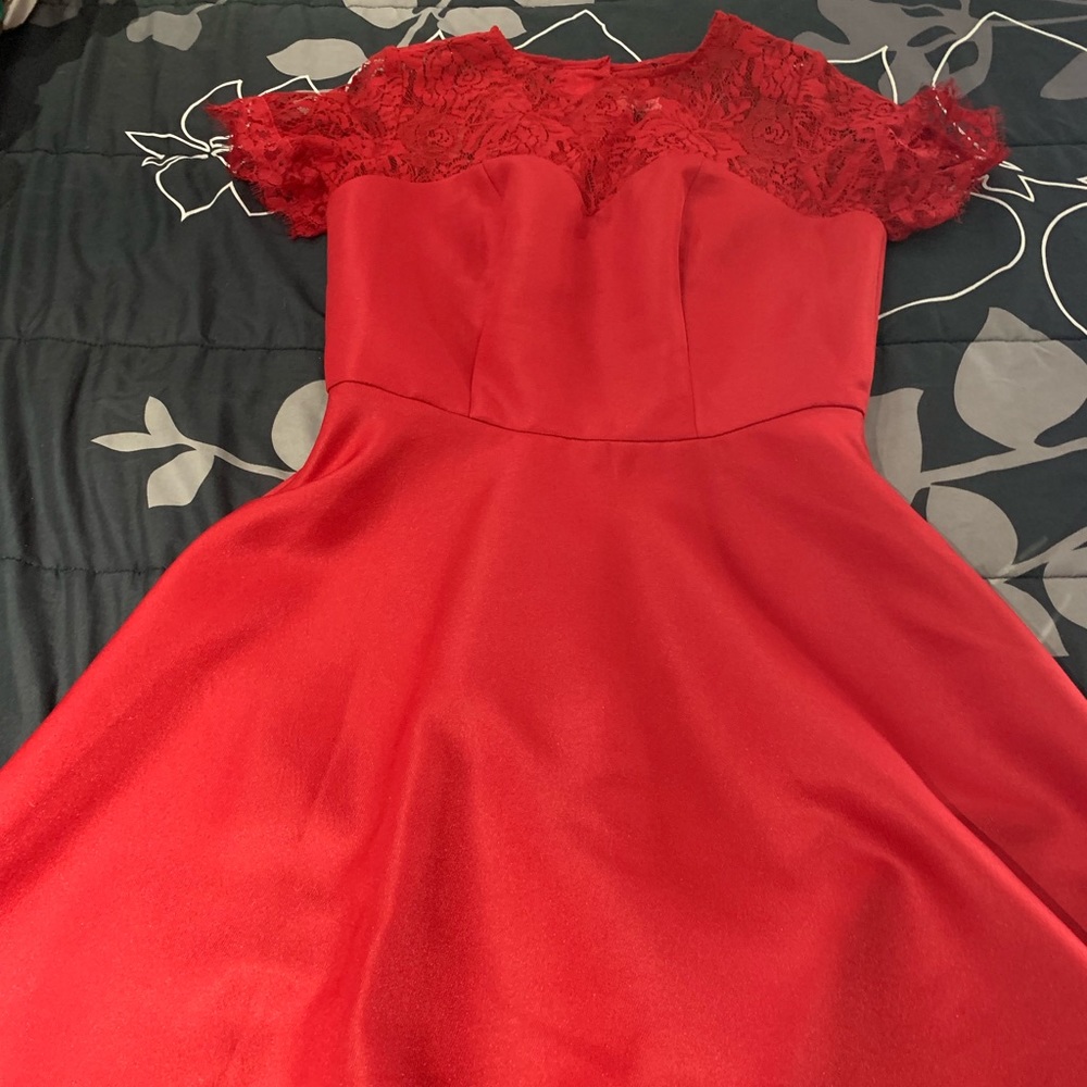 Red dress high low